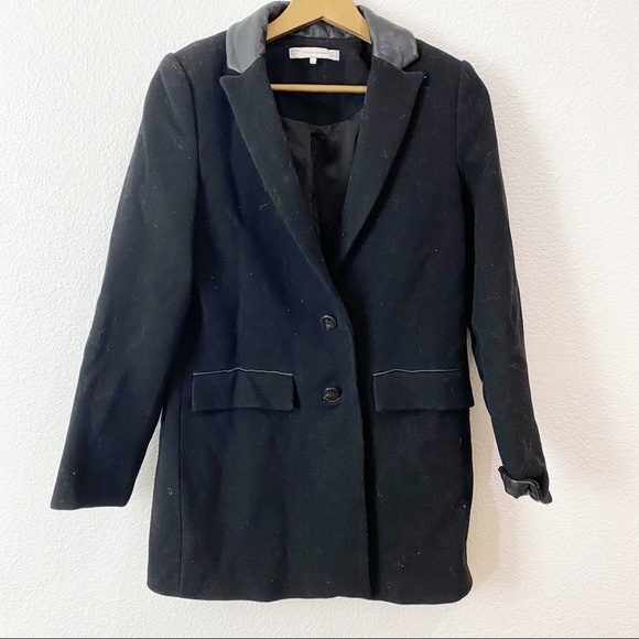 Zara- Wool Blend Faux Leather Trims Coat Size SM - Picture 1 of 9